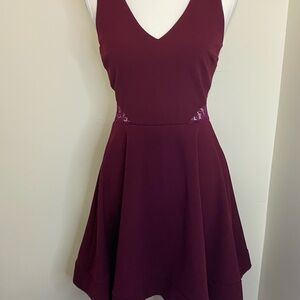 B Darlin Elegant Burgundy Sleeveless Dress with Crocheted Designed Back